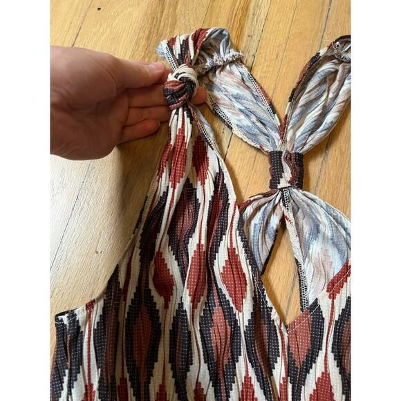 Anthropologie Nami Crop Top Women's M Brown White Geometric Print Boho Beach - Picture 7 of 11